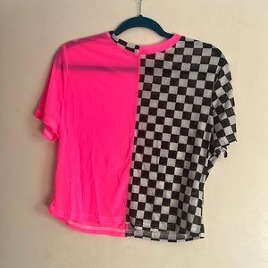 Hot pink and checkered sheer mesh T